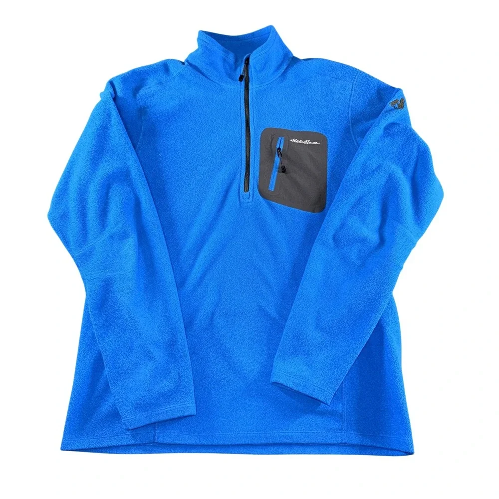 Eddie Bauer Sweater Mens Large Tall Blue Fleece 1/4 Zip Mock Neck First Ascent